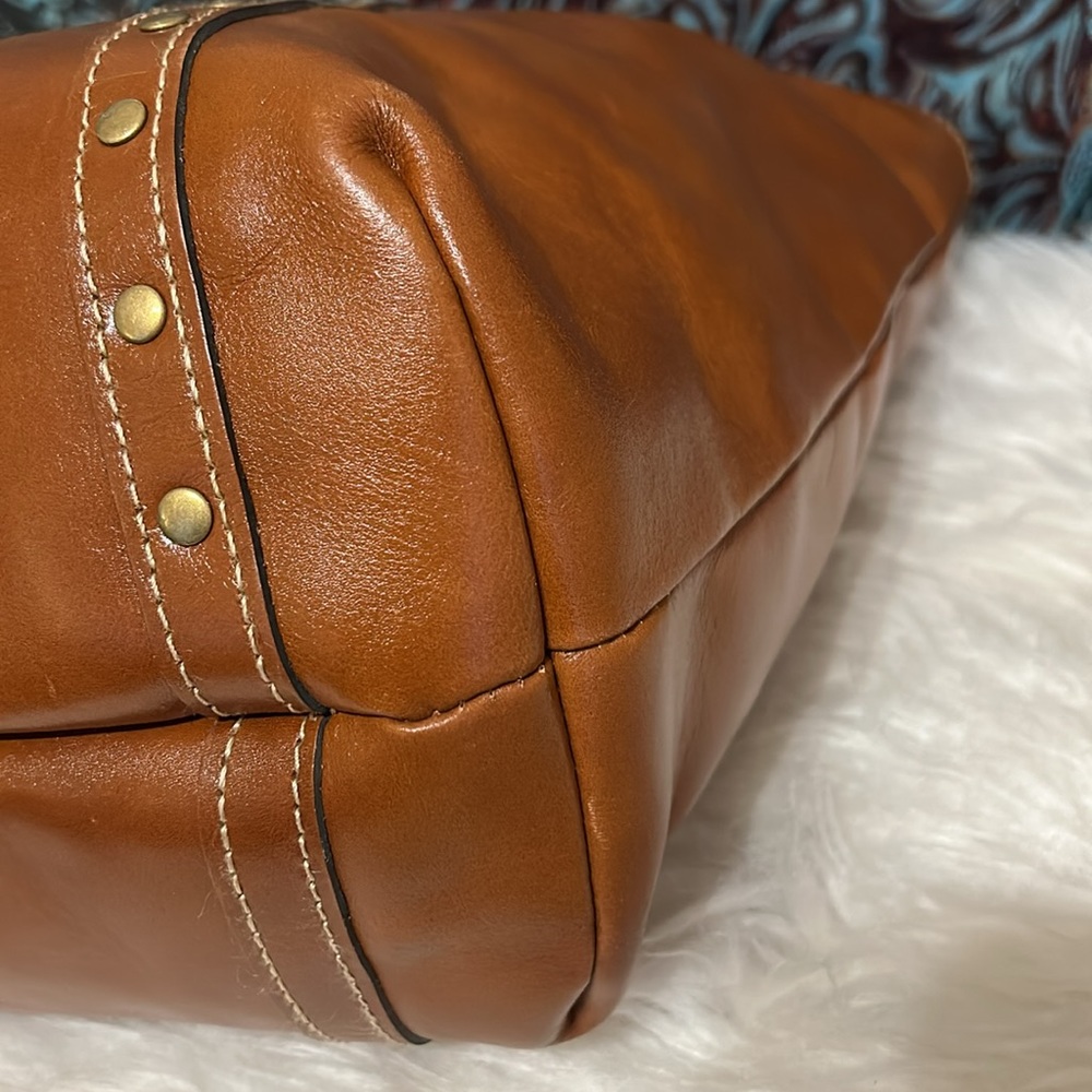 Patricia Nash Brown Leather Studded Tote with Gold Hardware - Picture 6 of 12